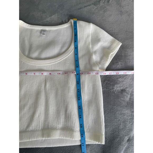 Arizona Jean Co White Ribbed Short Sleeve Square Neck Crop Top‎ Womens L - Picture 7 of 7